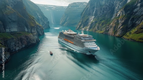 Cruise Ship Sailing in Mountainous Waters