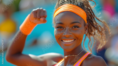 Female Tennis Player in Yellow Top and Orange Headband