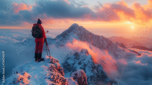 Person Standing on Mountain, Looking at Sky