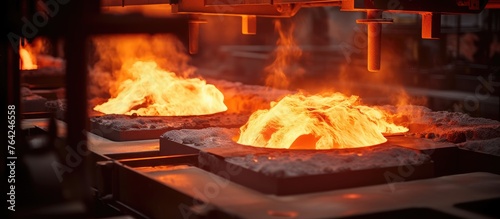 Metal furnace producing flames in factory