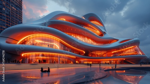 Illuminated Skyscraper in Urban Area