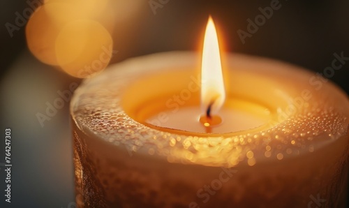 Close-up of a flickering candle flame casting a warm glow