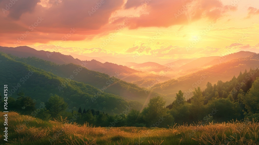 Majestic Sunset Over Mountain Peaks