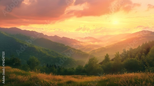 Majestic Sunset Over Mountain Peaks © BrandwayArt