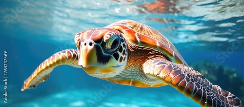 A turtle swimming in the blue ocean © Ilgun