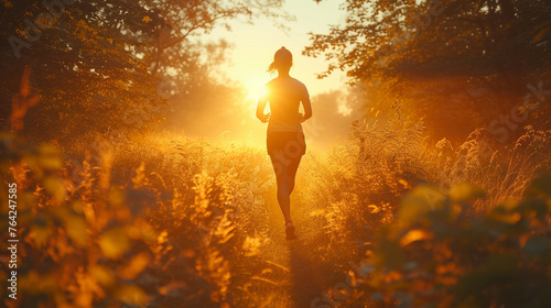 Woman jogging in the forest photo