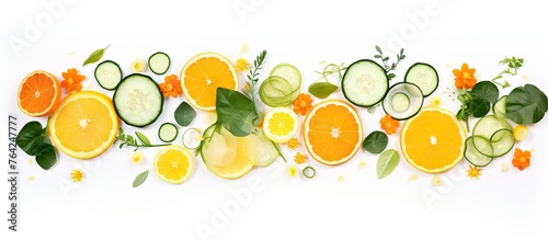 Slices of various fruits and vegetables