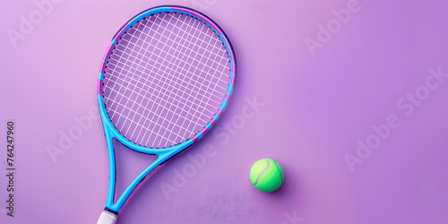 banner,tennis racket with a ball on a purple background in ,place for text,concept of sports materials,news posters and posters,advertising of sports equipment © Наталья Лазарева