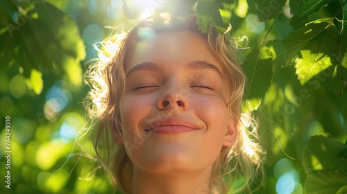 Young Girl Smiling and Looking Up Skyward