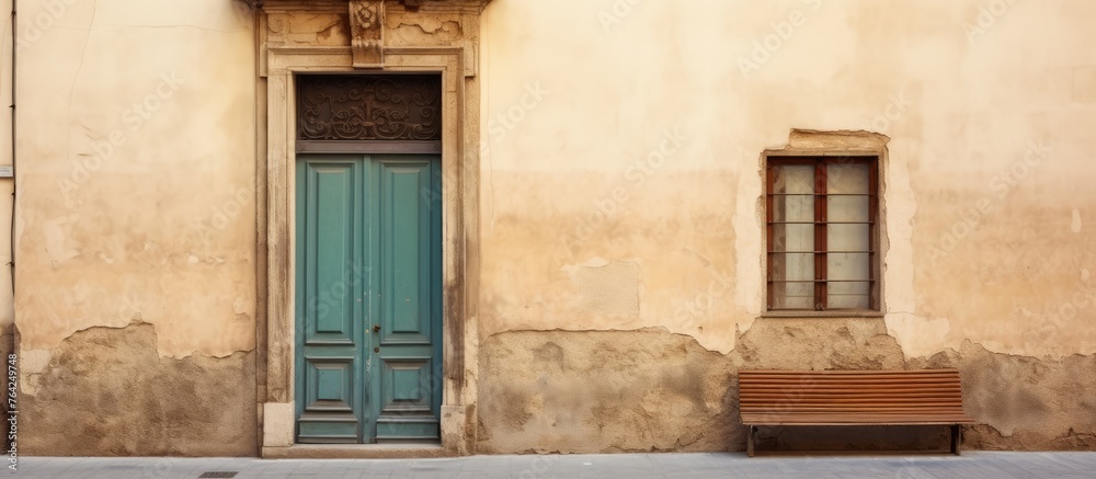 European building entrance with vintage blue door