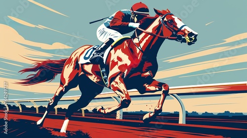 multicoloured art deco pattern of a racehorse jockey