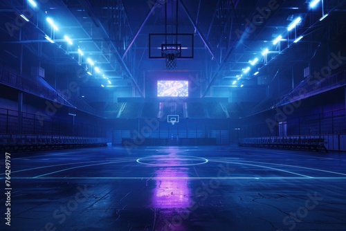 Empty basketball arena neon color
