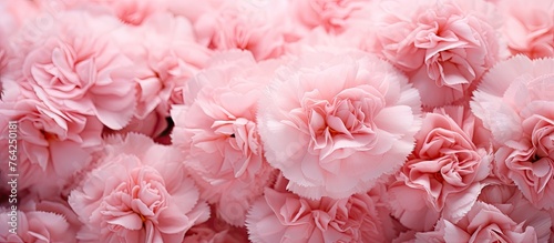 Pink carnations bloom in a vast meadow