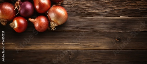 Onions on a rustic wooden table