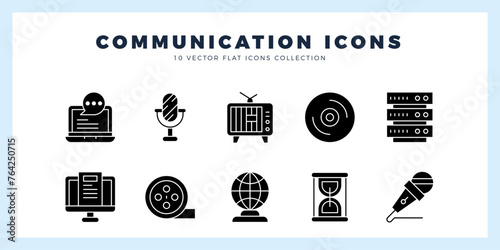 10 Communication And Media Glyph icon pack. vector illustration.