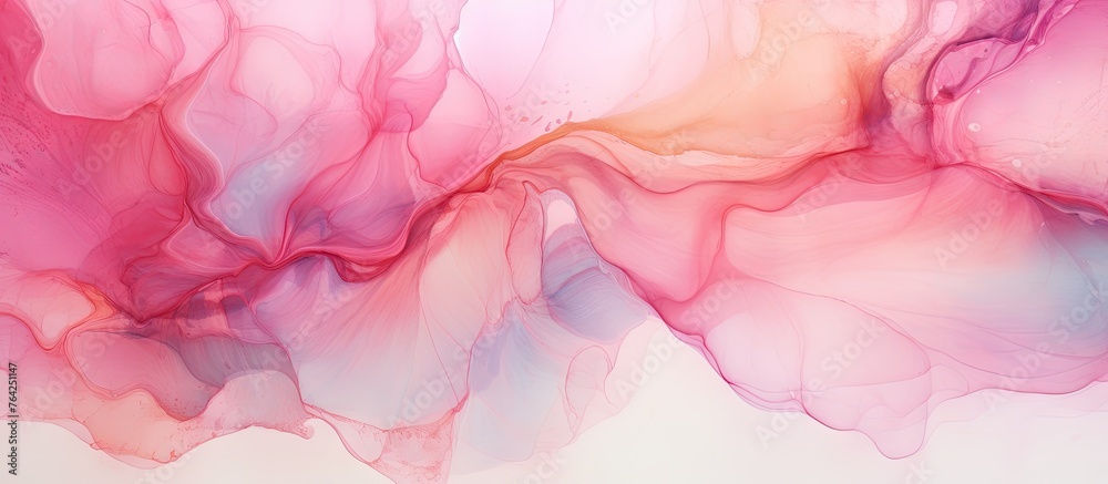 Pink and blue swirl painting on white background