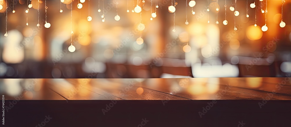 Blurred table with background Bokeh lights Blurred table with background Bokeh lights