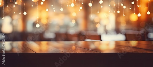 Blurred table with background Bokeh lights