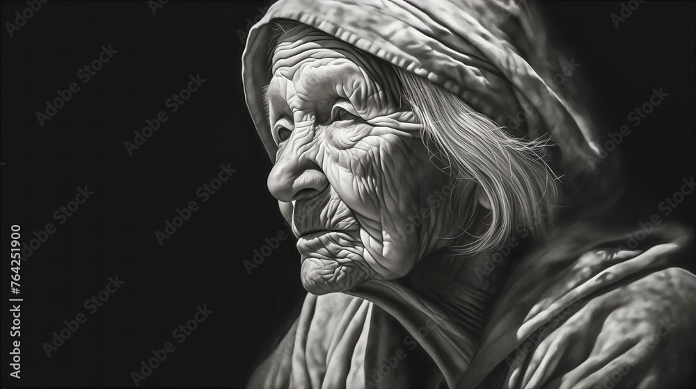 Elderly Woman's Wrinkled Face Expressing Depth And Emotion Elderly Woman's Wrinkled Face Expressing Depth And Emotion