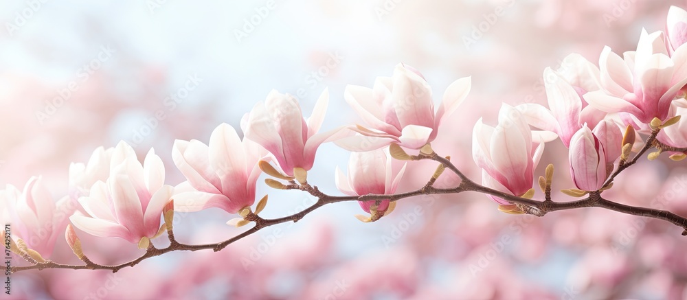 A close-up of a pink blossoming tree branch