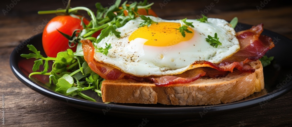Plate with sandwich and fried egg