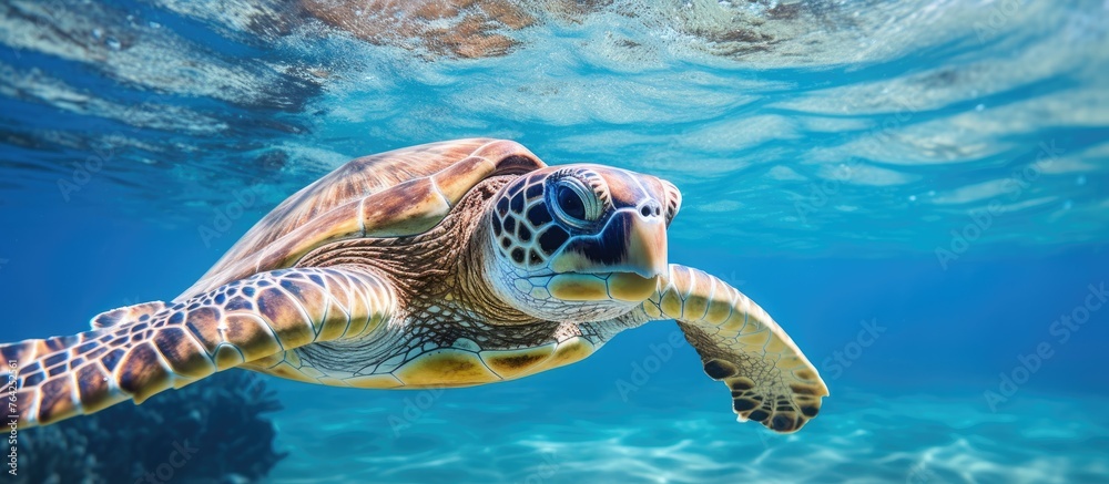 Fototapeta premium A beautiful turtle swimming in the ocean