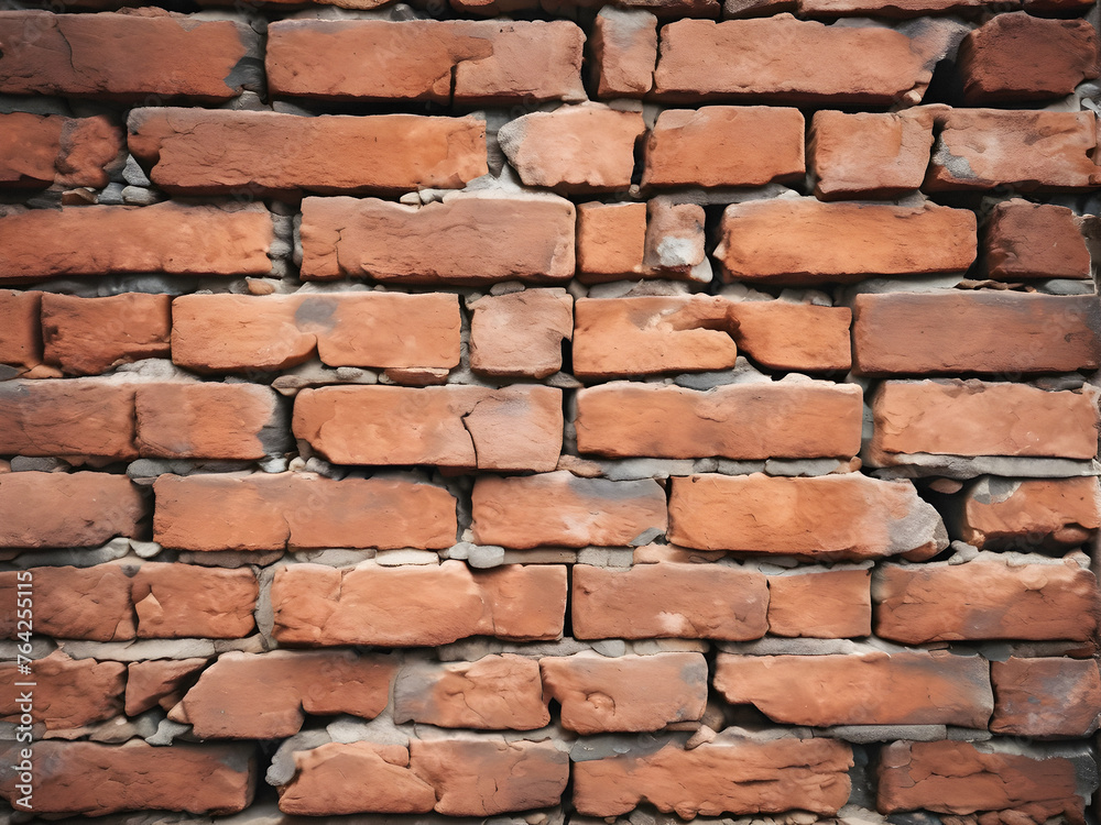 Weathered History: Antique Brick Wall with Deep Cracks. generative AI Weathered History: Antique Brick Wall with Deep Cracks. generative AI