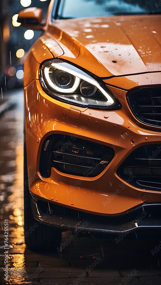 Fototapeta premium A car parked on a wet street.
