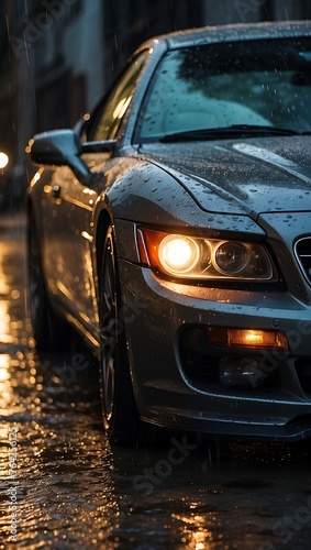 A car parked on a wet street. © ALO