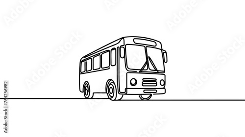 Single continuous line drawing city buses serving commuter employees and school students depart from their homes to their respective destinations. One line draw graphic design vector illustration.