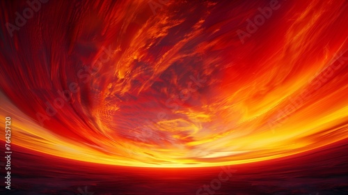 Fiery Skies: Panoramic View of a Sunset Spectacle. Witness the drama and beauty of the setting sun through this panoramic image, where the sky becomes a canvas for the fiery hues of red