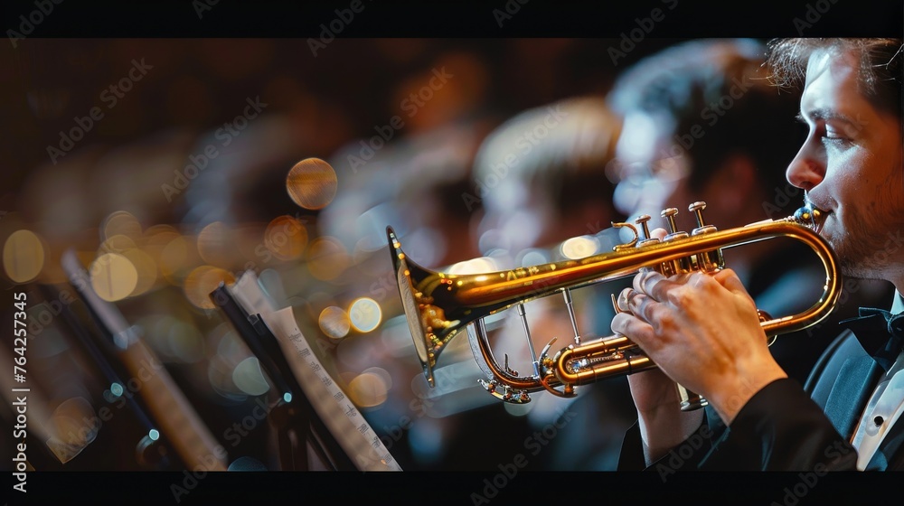 Obraz premium Man Playing Trumpet in Band