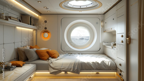 Bed in Room With Circular Window