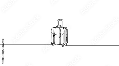 Travel suitcase in continuous line drawing style. Luggage valise with wheels and retractable handle black line sketch on white background. Vector illustration.