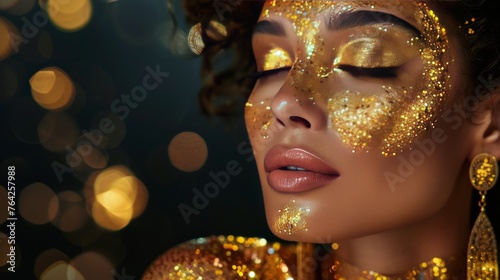 Woman With Gold Glitter on Face