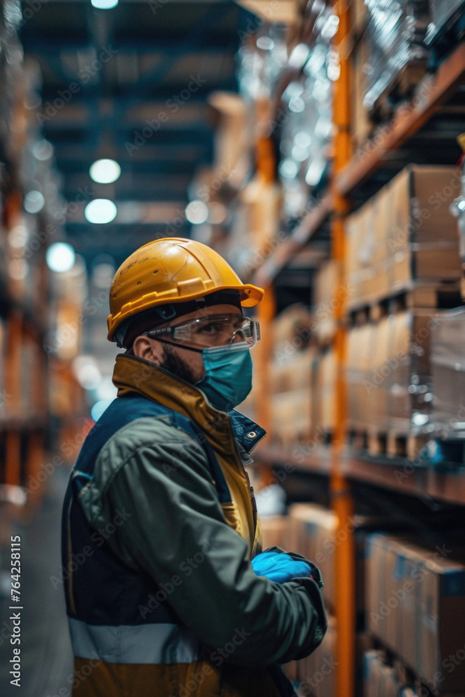 Male warehouse worker working in logistic commercial storage interior retail goods boxes supply. Man storehouse employee manager at work, distribution, industrial sorting and delivery. Male warehouse worker working in logistic commercial storage interior retail goods boxes supply. Man storehouse employee manager at work, distribution, industrial sorting and delivery.