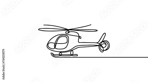 Continuous line helicopter in flight. Drawing black thin line on white background.