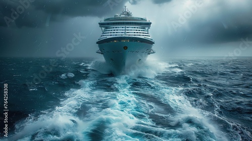 Large Cruise Ship Sailing in Open Ocean