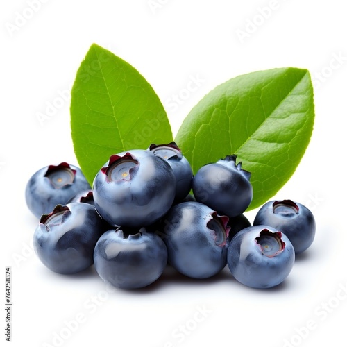Blueberries with leaves isolated on white background
