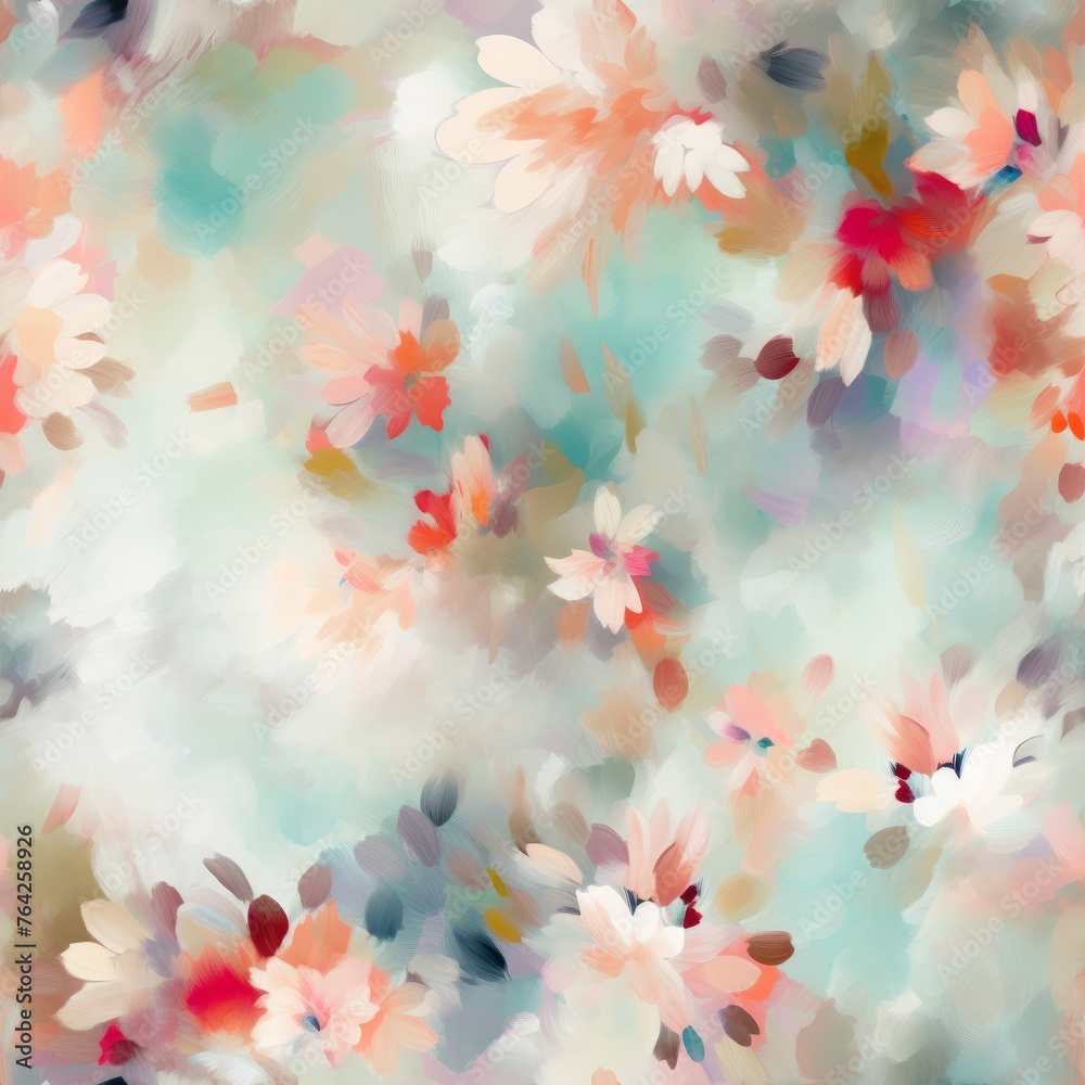 Soft abstract interpretation of blooming flowers. Seamless file.