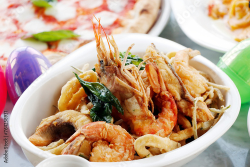 deep fried seafood fritto misto, italian food speciality food with easter egg
