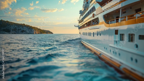 Large Cruise Ship Sailing in Open Ocean