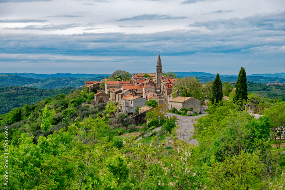 View of the village Draguć in Istria, Croatia. Rural tourism.