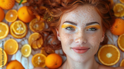 Woman Holding Two Orange Slices