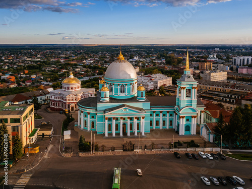 Evening summer Kursk, Cathedral of the Icon of the Mother of God The Sign Znamensky, aerial drone view photo