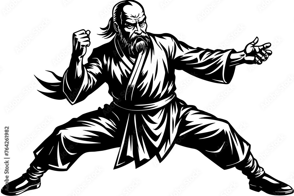 karate man silhouette vector art illustration