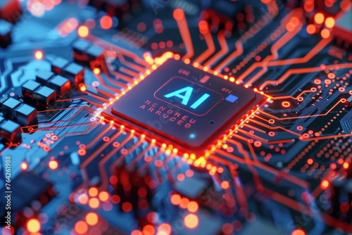 A close-up of a computer chip with "AI" labeled on it, highlighting the physical hardware that powers artificial intelligence
