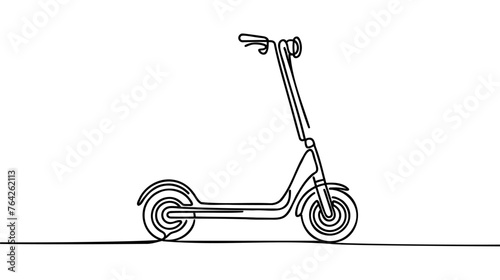 Scooter in continuous line art drawing style. Stand-up scooter for short distance transportation minimalist black linear sketch isolated on white background. Vector illustration