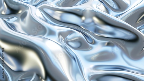 Silver metal waves shiny chrome wavy liquid pattern texture