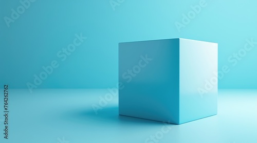 Abstract 3d render of a blue cube on a blue background